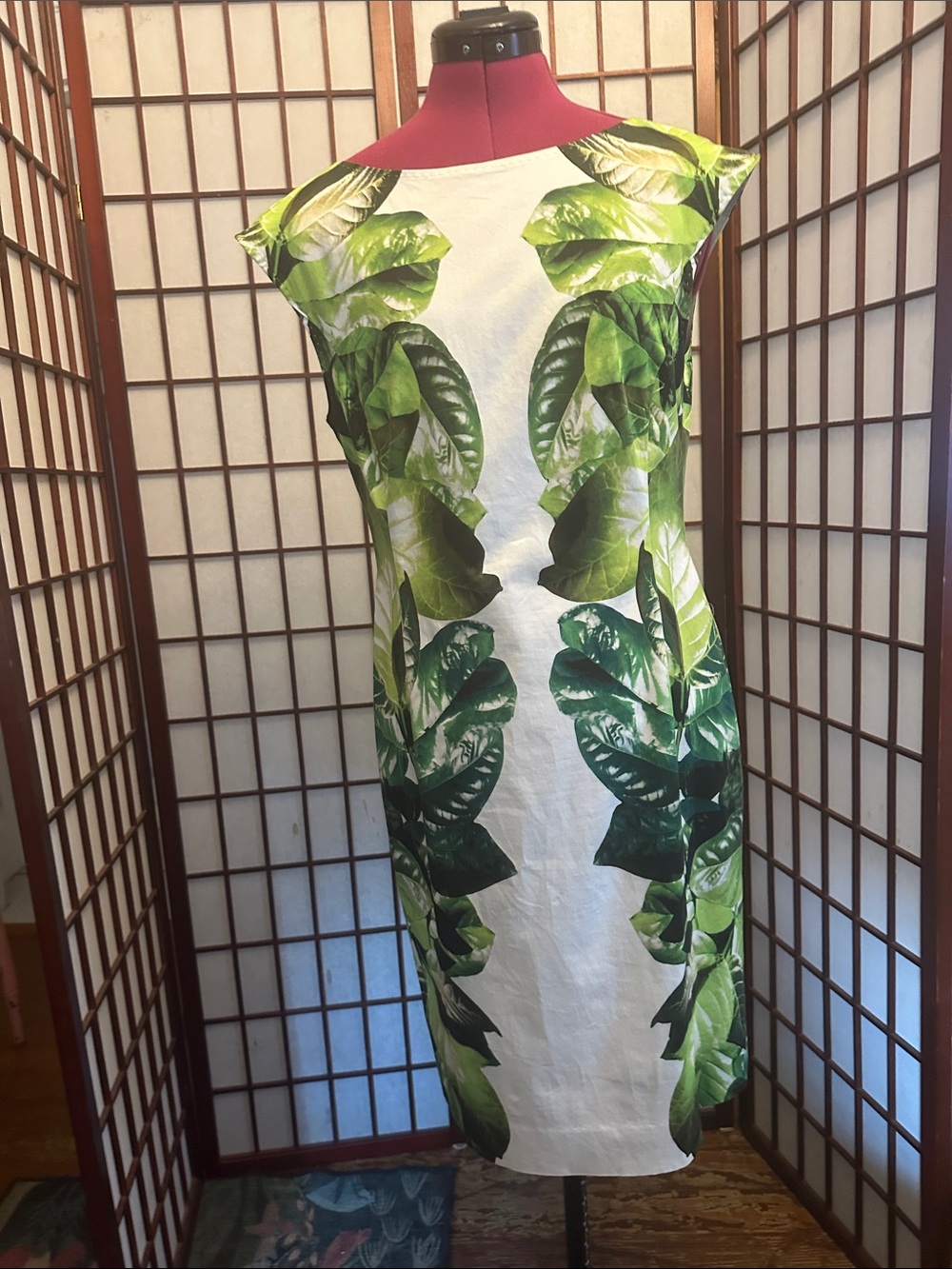 Marc Cain White Dress with Green Leaf Print